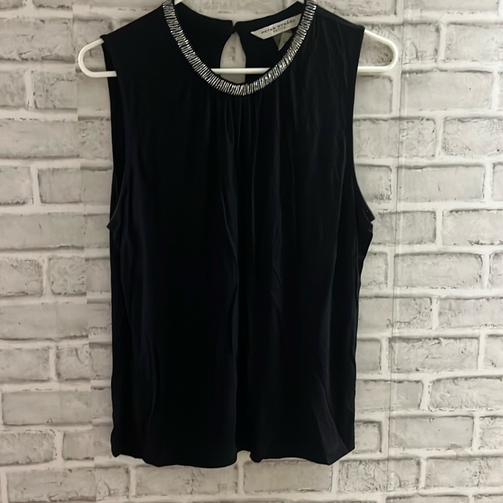 Peter Nygaard sleeveless petite women’s blouse, medium black with jewels